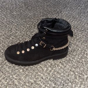 Black Suede Combat Boots w/ gold chain Size 9 (Women’s)